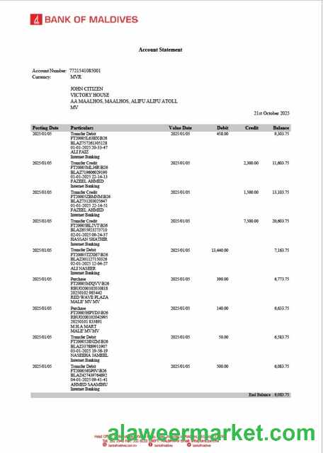 Maldives Bank of Maldives account statement Word and PDF template